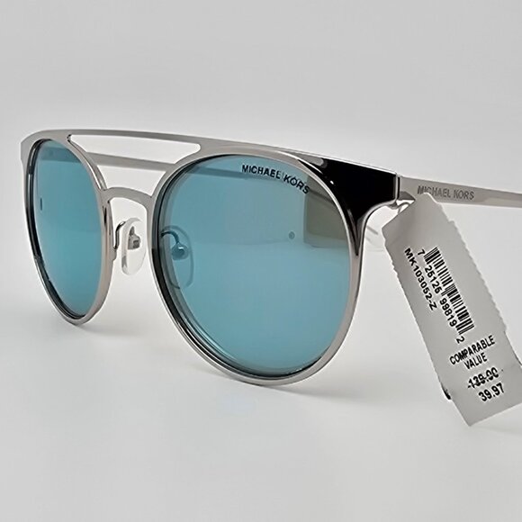 Michael Kors MK1030 113725 Grayton Silver Frame Teal Mirror Aviator Sunglasses - Picture 1 of 14